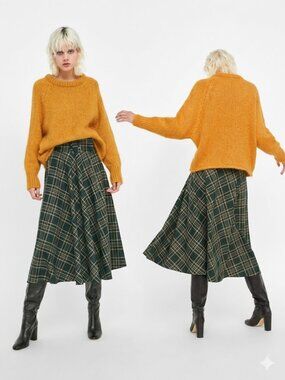 Zara Mohair Blend Chunky Knit Sweater Mustard Yellow Gold Pullover Small